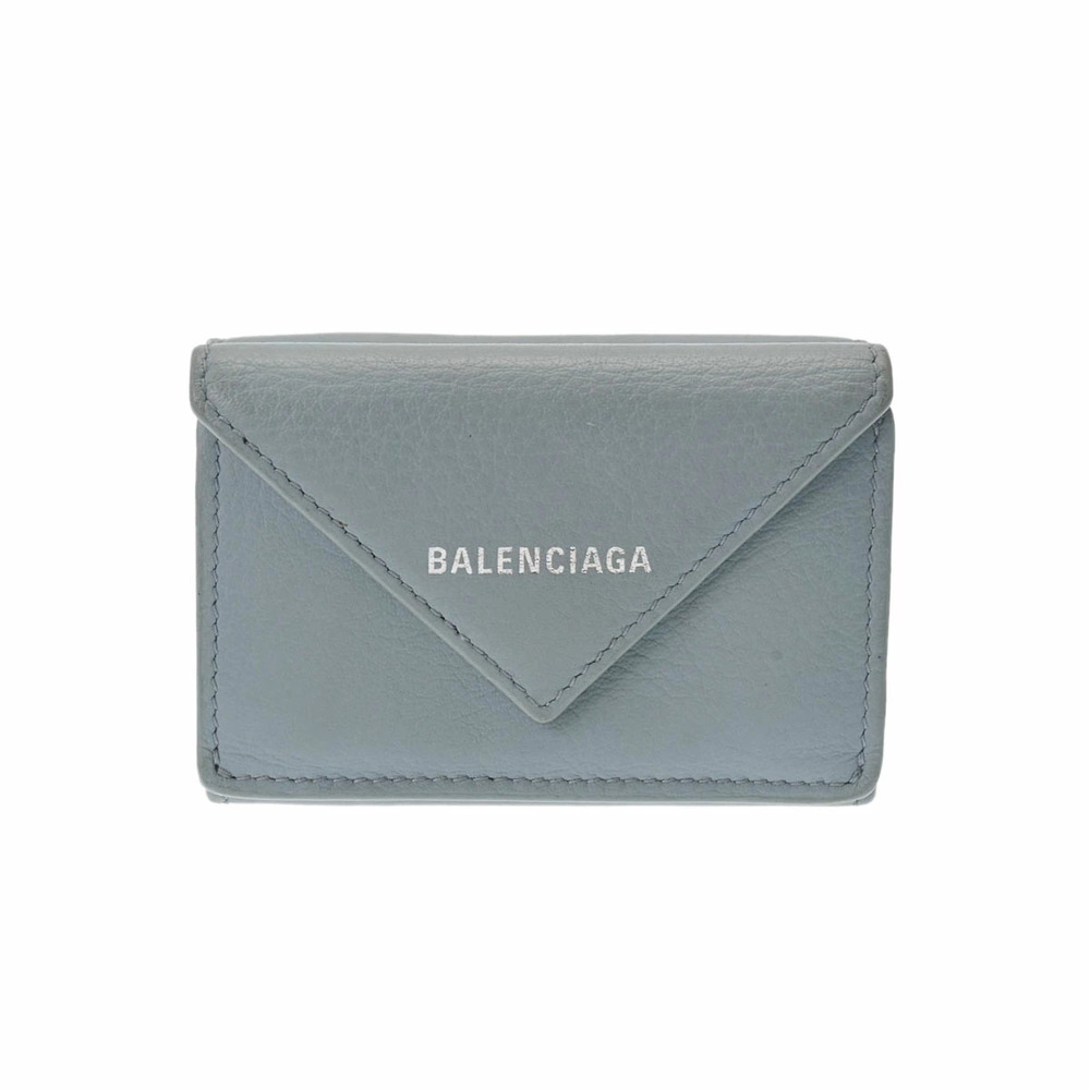 BALENCIAGA Paper Wallet Blue Leather Tri fold